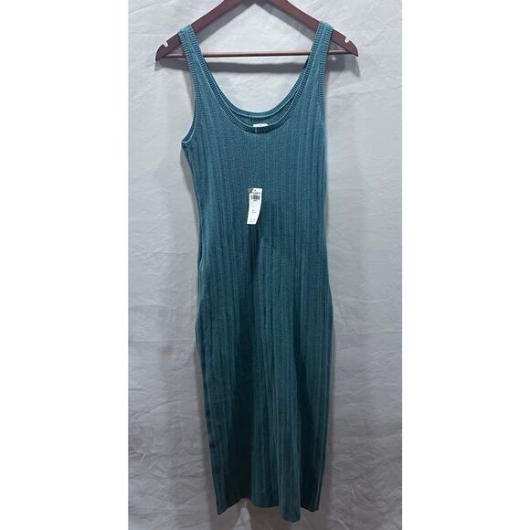 Abercrombie and Fitch Midi Teal Ribbed Knit Tank Dress w/Side Slit Women's Large - Picture 2 of 8